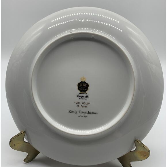 Vintage Gloria Fine Porcelain Bayreuth Dull Gold 24Kt Konig Tutenchamum Plates 3 - Picture 5 of 9